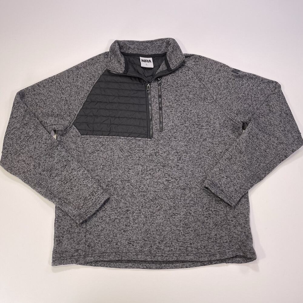 NRA 1/4 Zip Pullover Sweater Men’s Large Jacket Fleece Long Sleeve Gray Black